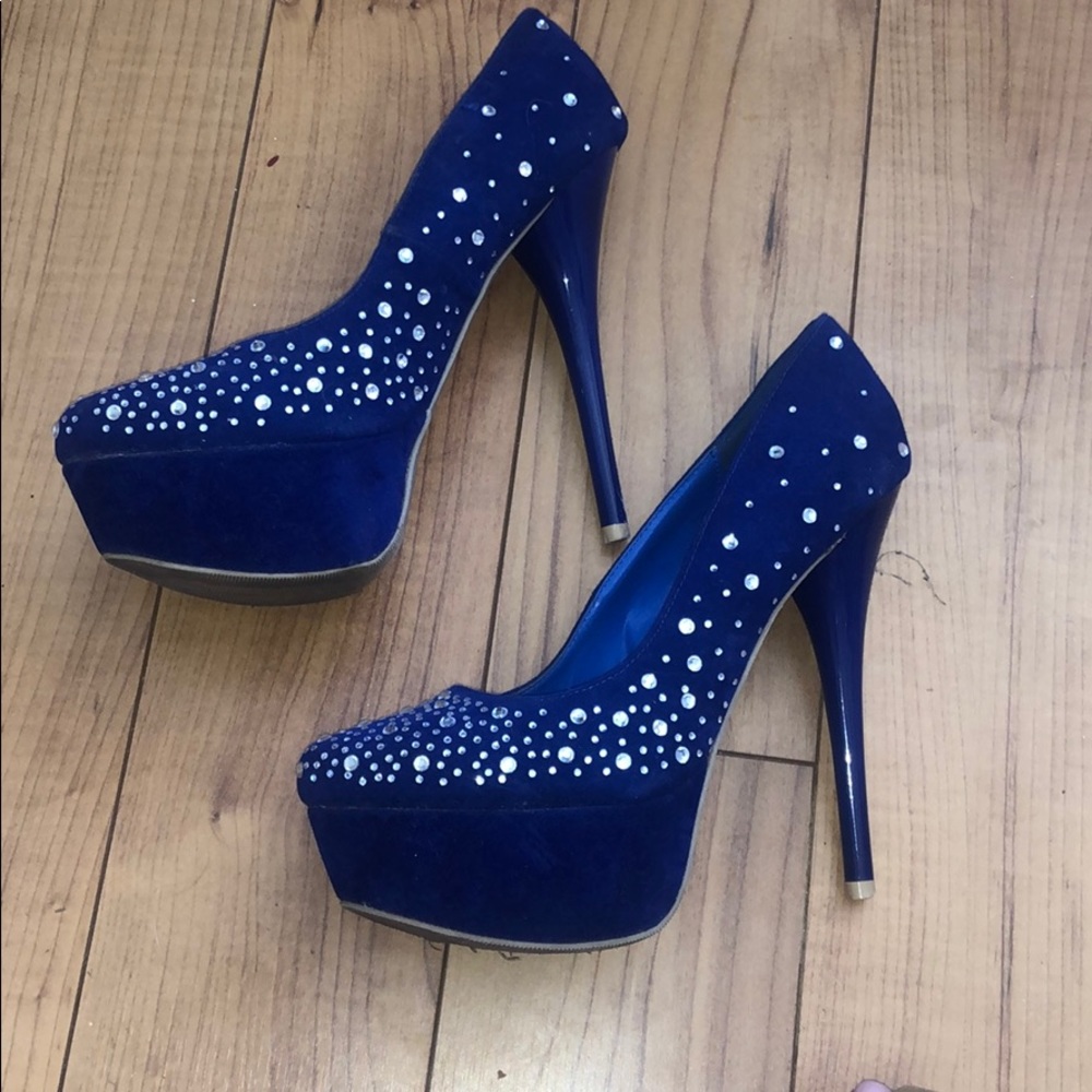 Royal blue rhinestone heels